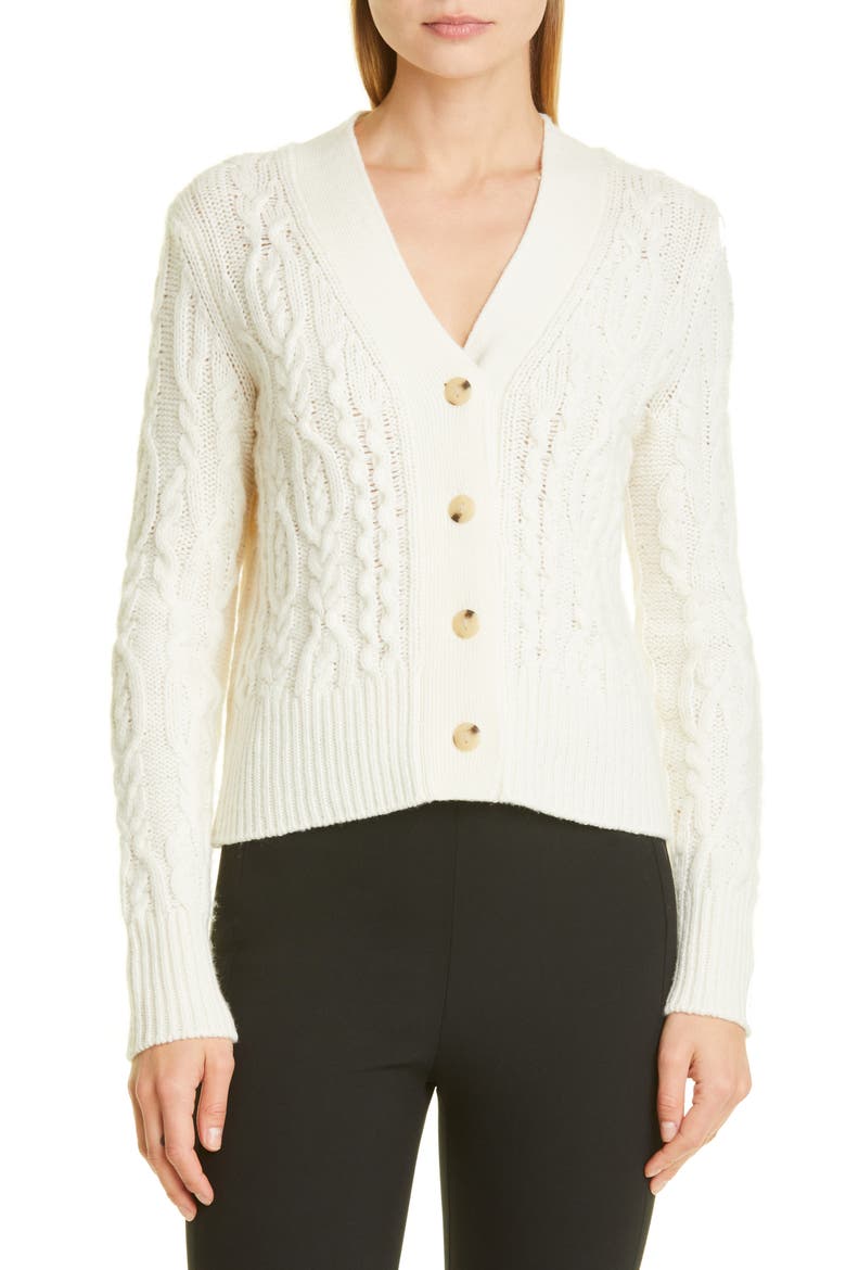 Triple Braid Cable Wool & Cashmere Cardigan, Main, color, OFF WHITE