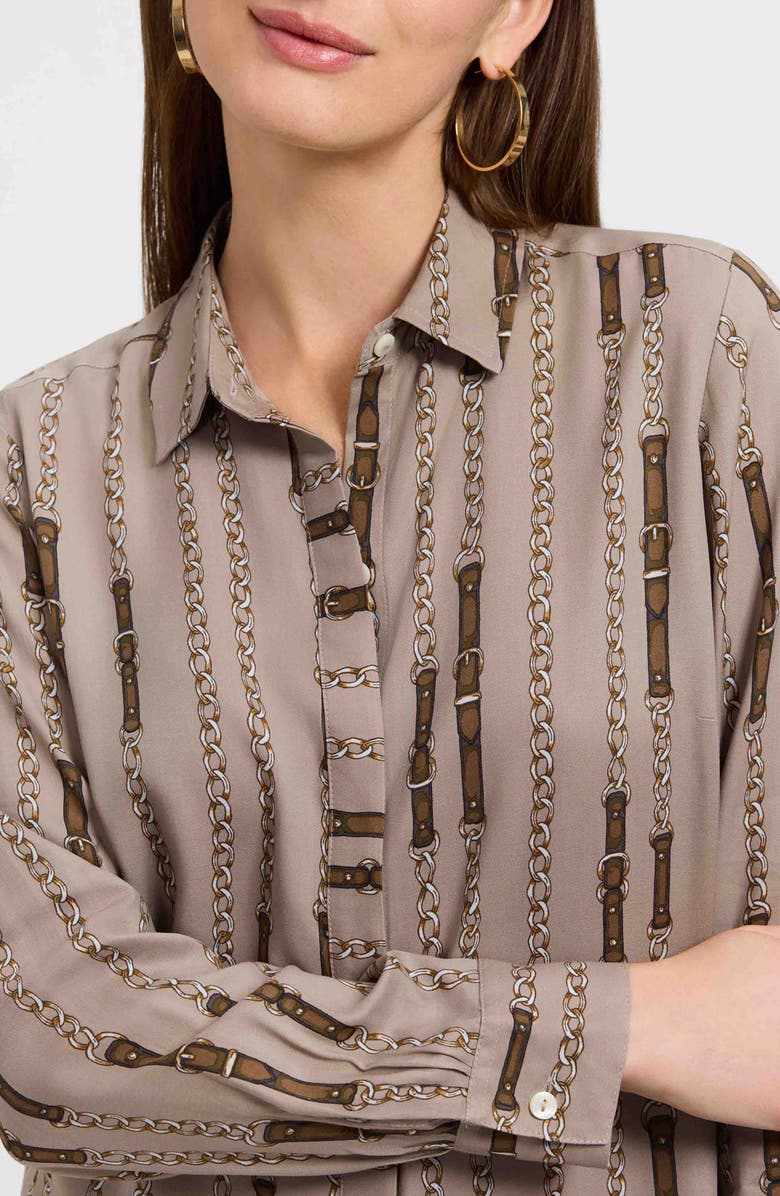 Foxcroft Luna Chain Stripe Button-Up Shirt, Alternate, color, Brown Multi