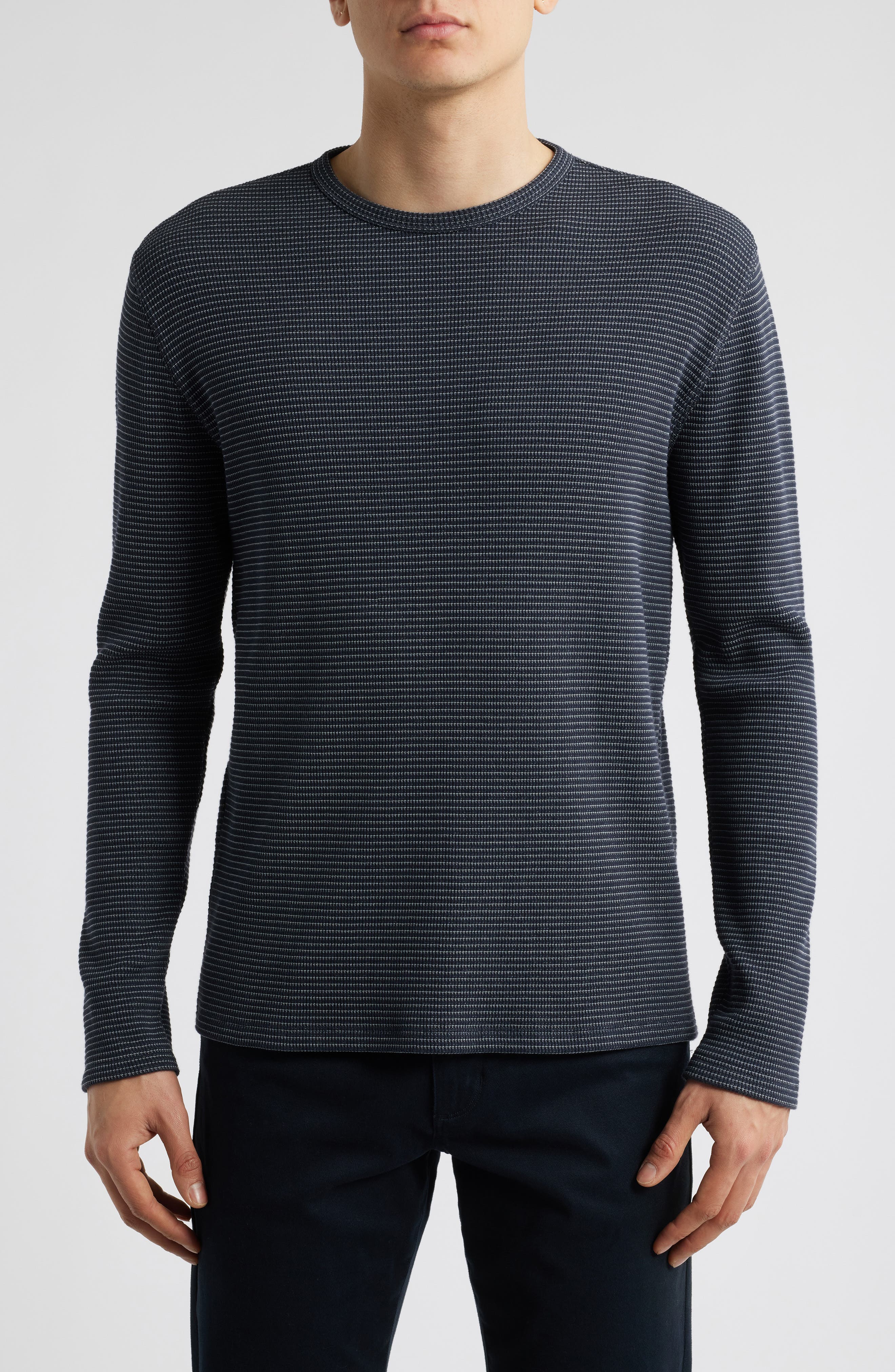 Vince Feed Stripe Thermal Knit Long Sleeve T-Shirt