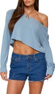 EDIKTED One-Shoulder Long Sleeve Crop Top