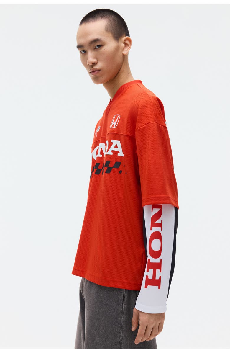 H&M Oversized printed mesh t-shirt, Alternate, color, Red/Honda