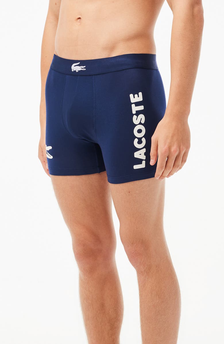 Lacoste Assorted 3-Pack Stretch Cotton Boxer Briefs, Alternate, color, Navy Blue/ White/ Silver Chine