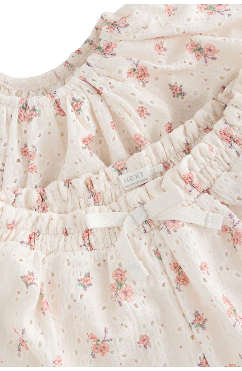 NEXT Kids' Ditsy Floral Cotton Puff Sleeve Top & Shorts Set, Alternate, color, Neutral