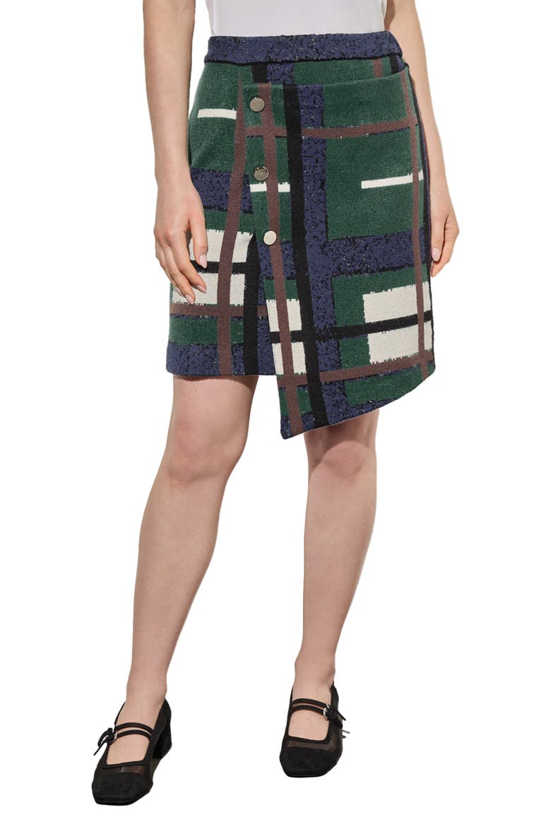 Cozy Button Front Asymmetric Hem Knit Miniskirt, Main, color, FOREST V/ MUL