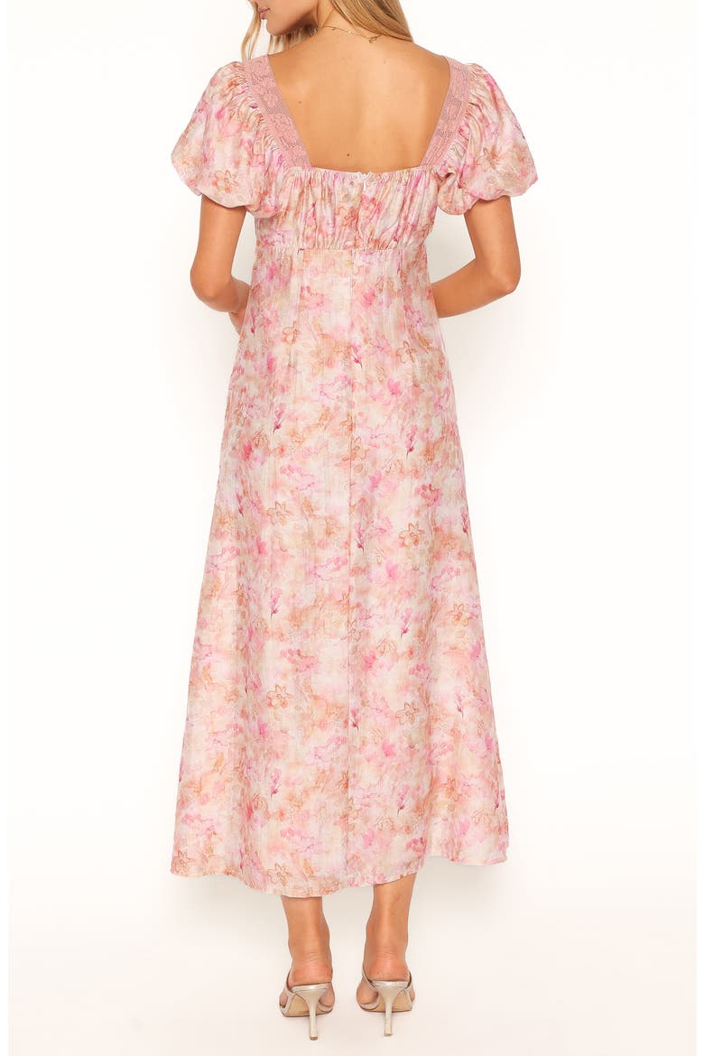 Therese Floral Puff Sleeve Midi Dress, Alternate, color, PINK FLORAL