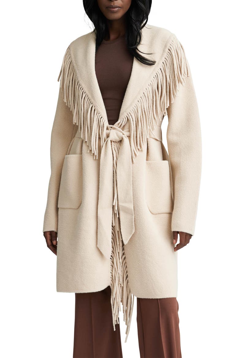 Fringed Eyelash Knit Sweater Coat, Main, color, CAMEL