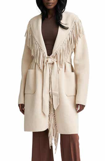 Fringe Shawl Collar Wrap Coat