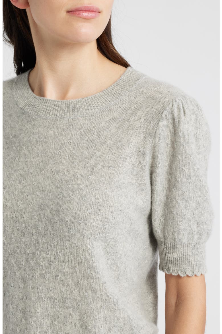 Puff Sleeve Pointelle Cashmere Sweater, Alternate, color, LIGHT HEATHER GREY