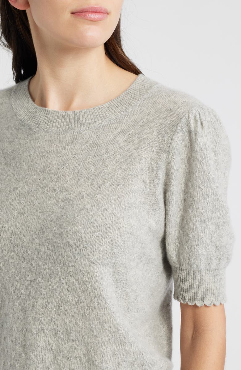 FRAME Puff Sleeve Pointelle Cashmere Sweater, Alternate, color, Light Heather Grey