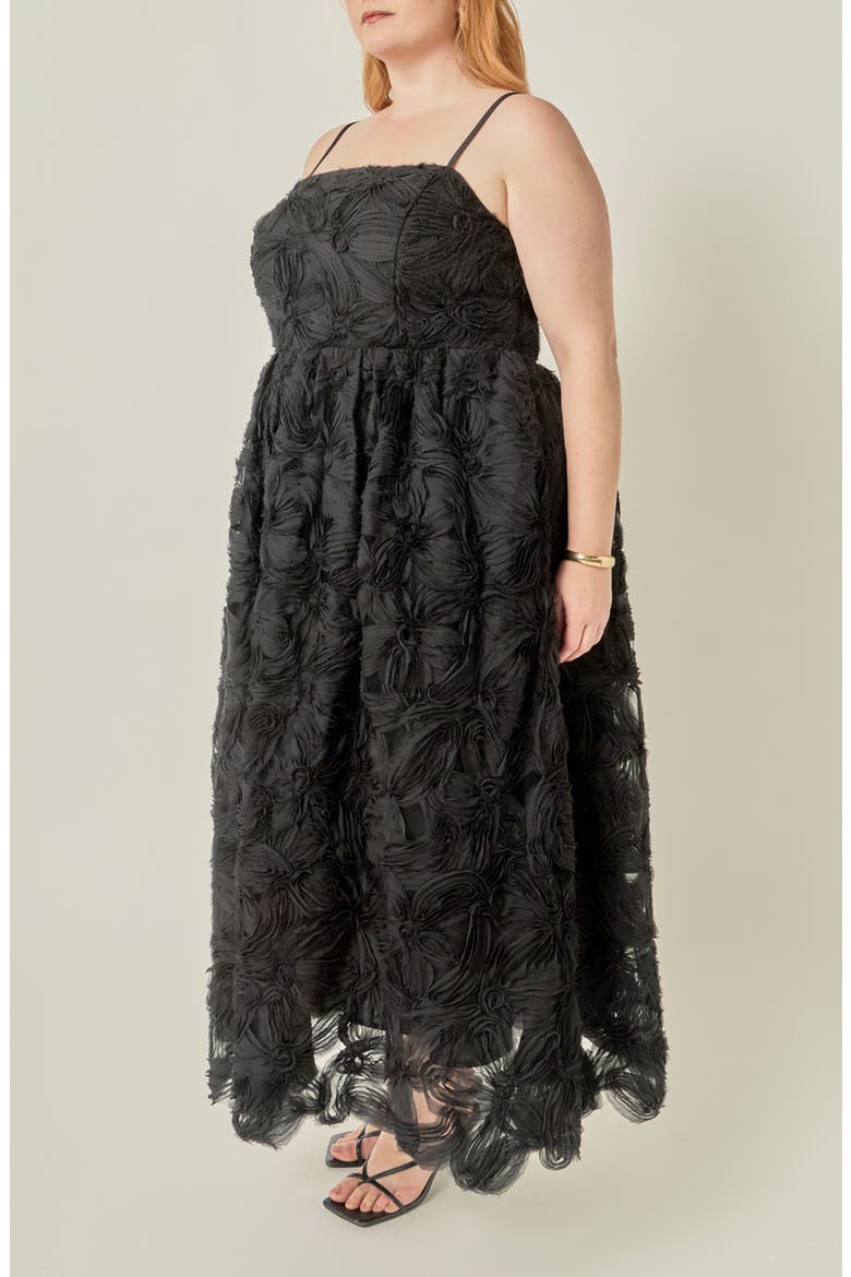 Flower Embellished Midi Dress, Alternate, color, BLACK