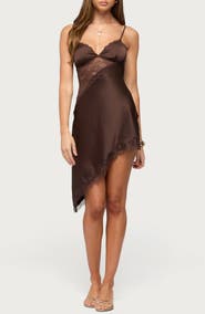 EDIKTED Kit Asymmetric Lace Inset Slipdress