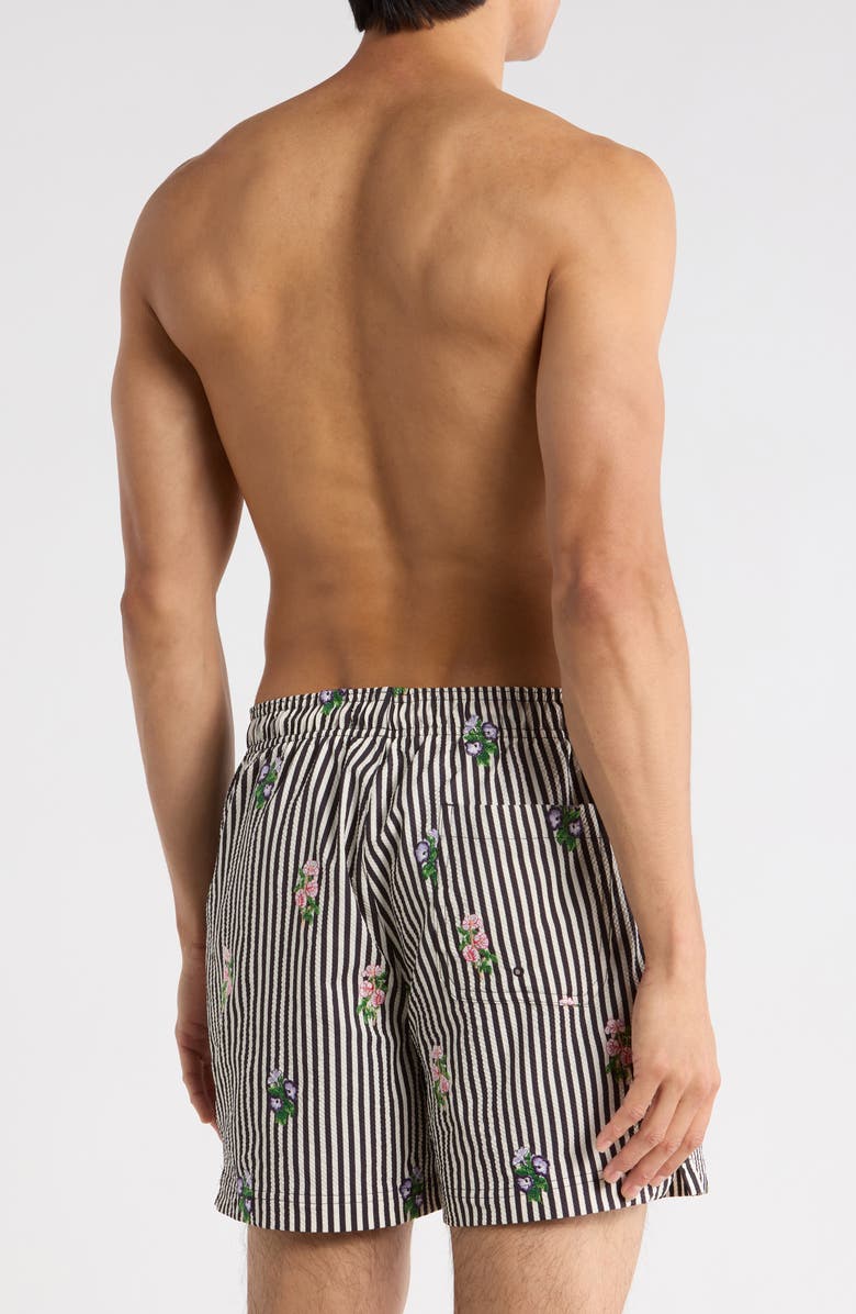 PacSun Bouquet Embroidered Stripe Swim Trunks, Alternate, color, Black/ White