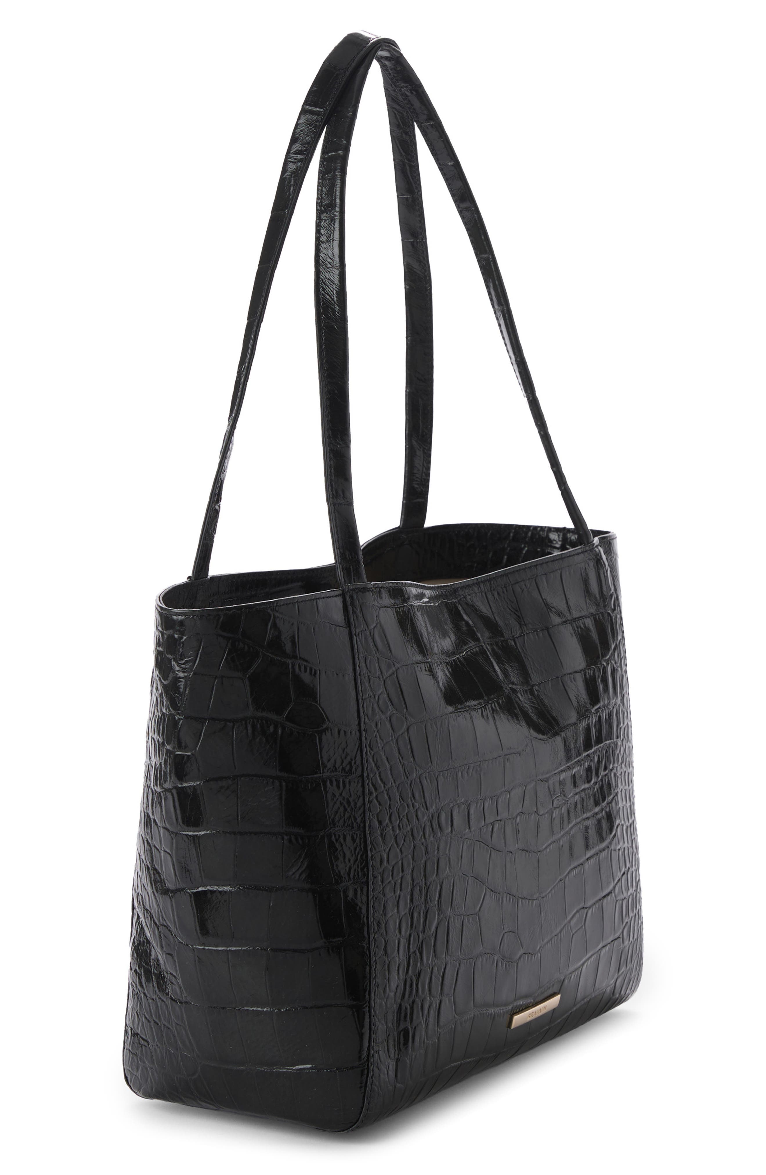 Brahmin Mona Croc Embossed Leather Tote, Alternate, color, Black