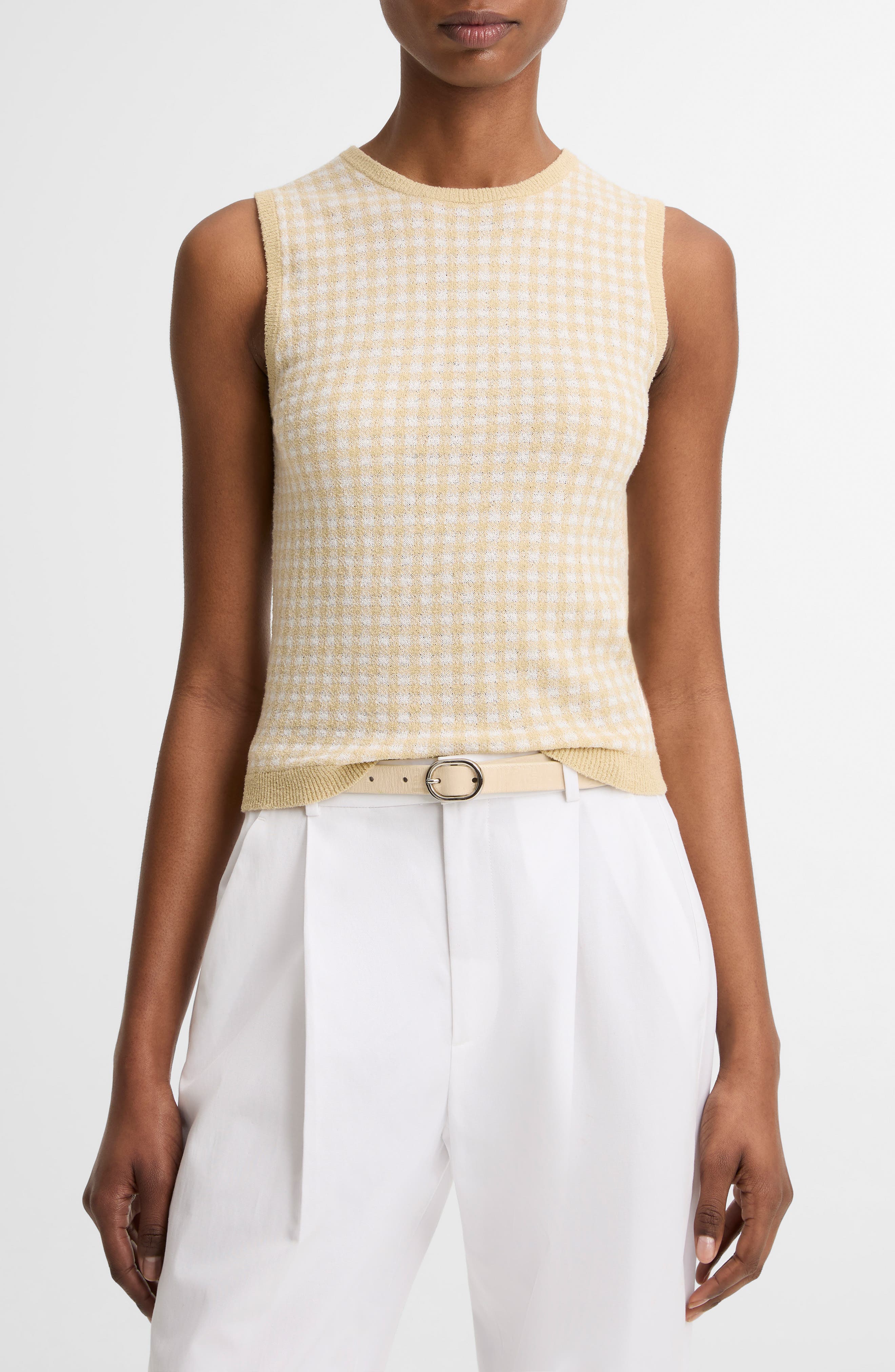 Gingham Check Sleeveless Wool & Cotton Blend Sweater - image 3