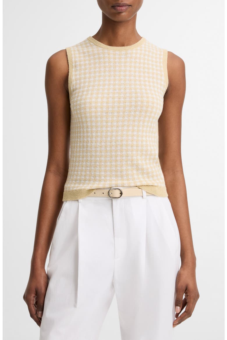 Gingham Check Sleeveless Wool & Cotton Blend Sweater, Main, color, OFF WHITE/ MAIZ