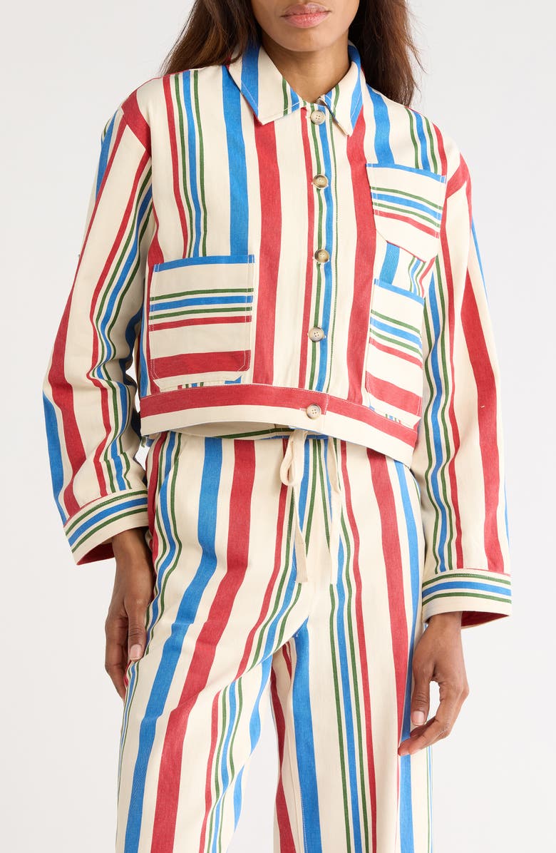 FRNCH Apo Stripe Woven Jacket, Alternate, color, Creme
