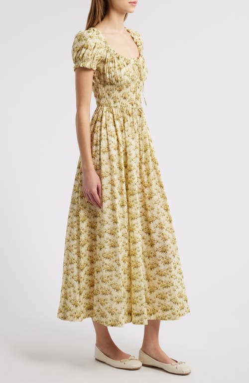 Doen Dôen Ashlynn Floral Organic Cotton Voile Midi Dress In Citron Rosier Floral