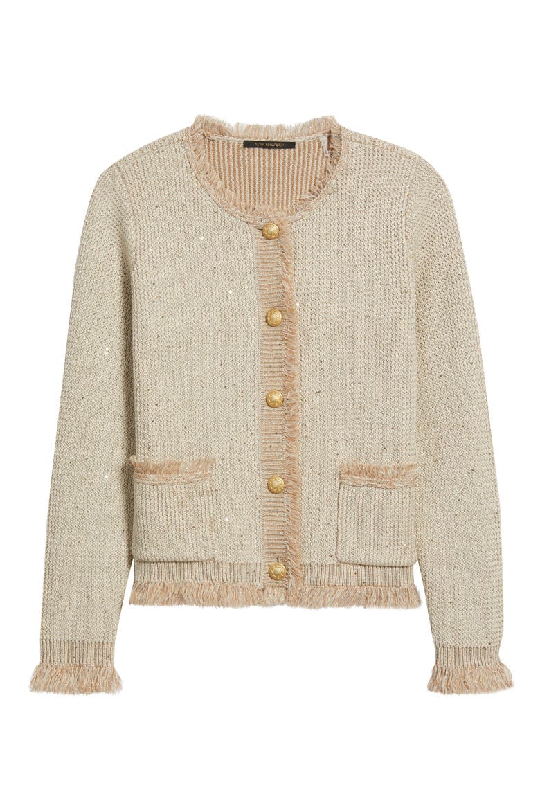 Kailey Sequin Fringe Cardigan, Alternate, color, NATURAL