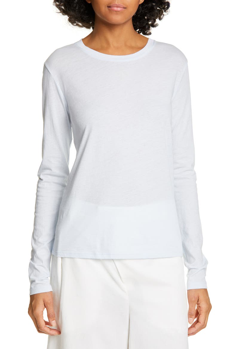 Essential Long Sleeve Pima Cotton Tee, Main, color, POWDER BLUE