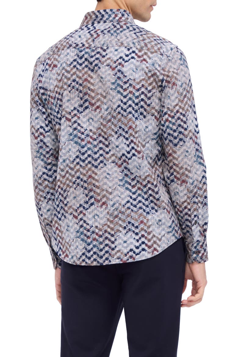 Axel Shaped Fit Floral Chevron Print Stretch Button-Up Shirt, Alternate, color, CARAMEL
