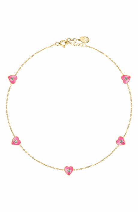 GABI RIELLE 14K Yellow Gold Plated Sterling Silver Crystal Heart Charm Anklet