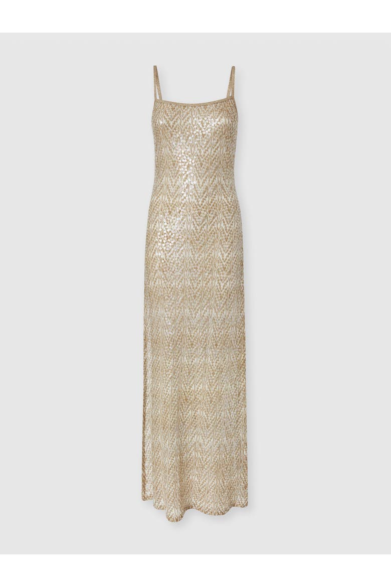 Long Cover-up In Lamé Viscose With Lace Motif And Sequins, Main, color, Gold& White
