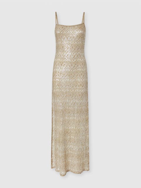 Long Cover-up In Lamé Viscose With Lace Motif And Sequins
