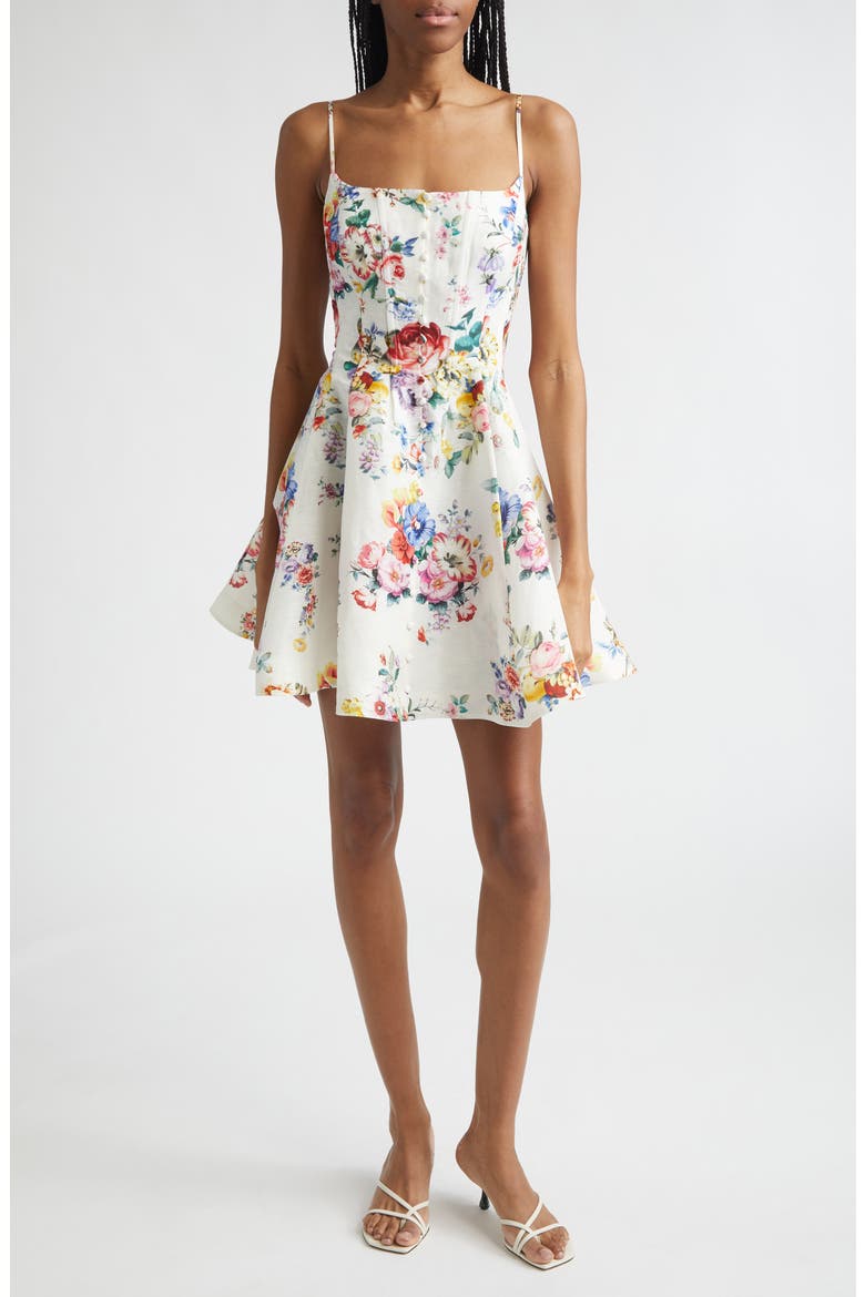 I Left My Heart in Granada Print Linen & Silk Minidress, Main, color, I LEFT MY HEART IN GRANADA