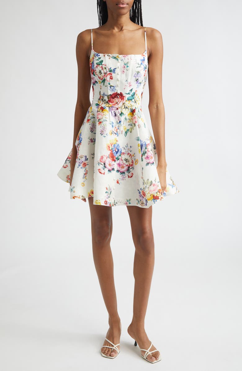 Camilla I Left My Heart in Granada Print Linen & Silk Minidress, Main, color, I Left My Heart In Granada