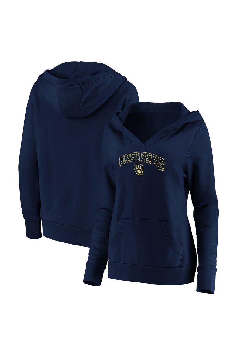 Women's Fanatics Branded Navy Milwaukee Brewers Core Team Lockup V-Neck Pullover Hoodie, Alternate, color, Navy