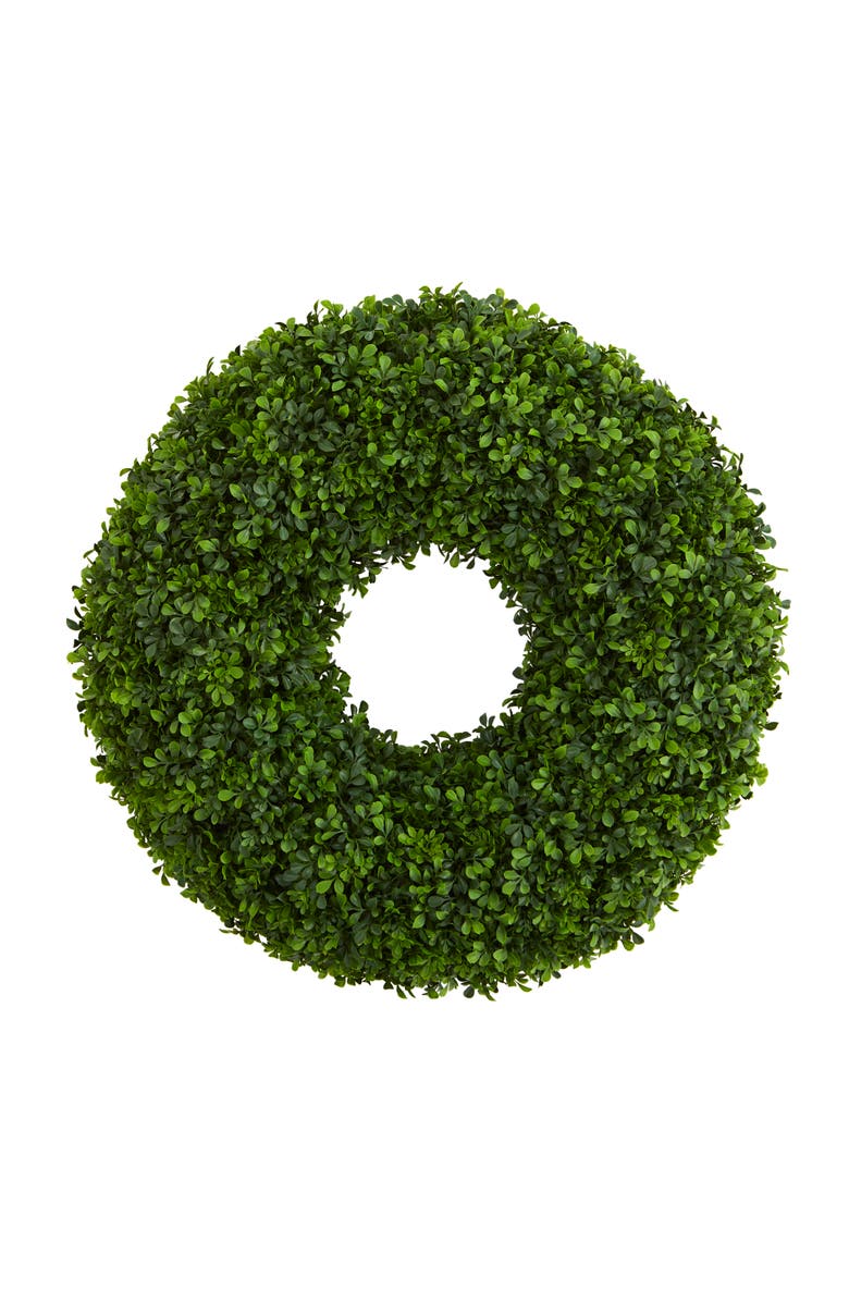 NEARLY NATURAL 28-in Boxwood Artificial Wreath, Main, color, Green