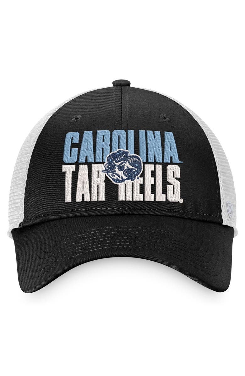 TOP OF THE WORLD Men's Top of the World Black/White North Carolina Tar Heels Stockpile Trucker Snapback Hat, Alternate, color, Black