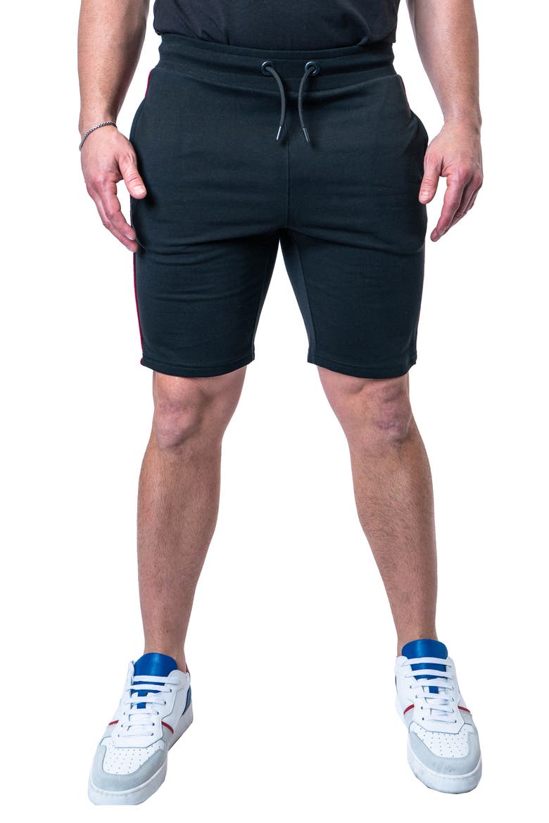 Royal Black Cotton Knit Drawstring Shorts, Main, color, BLACK
