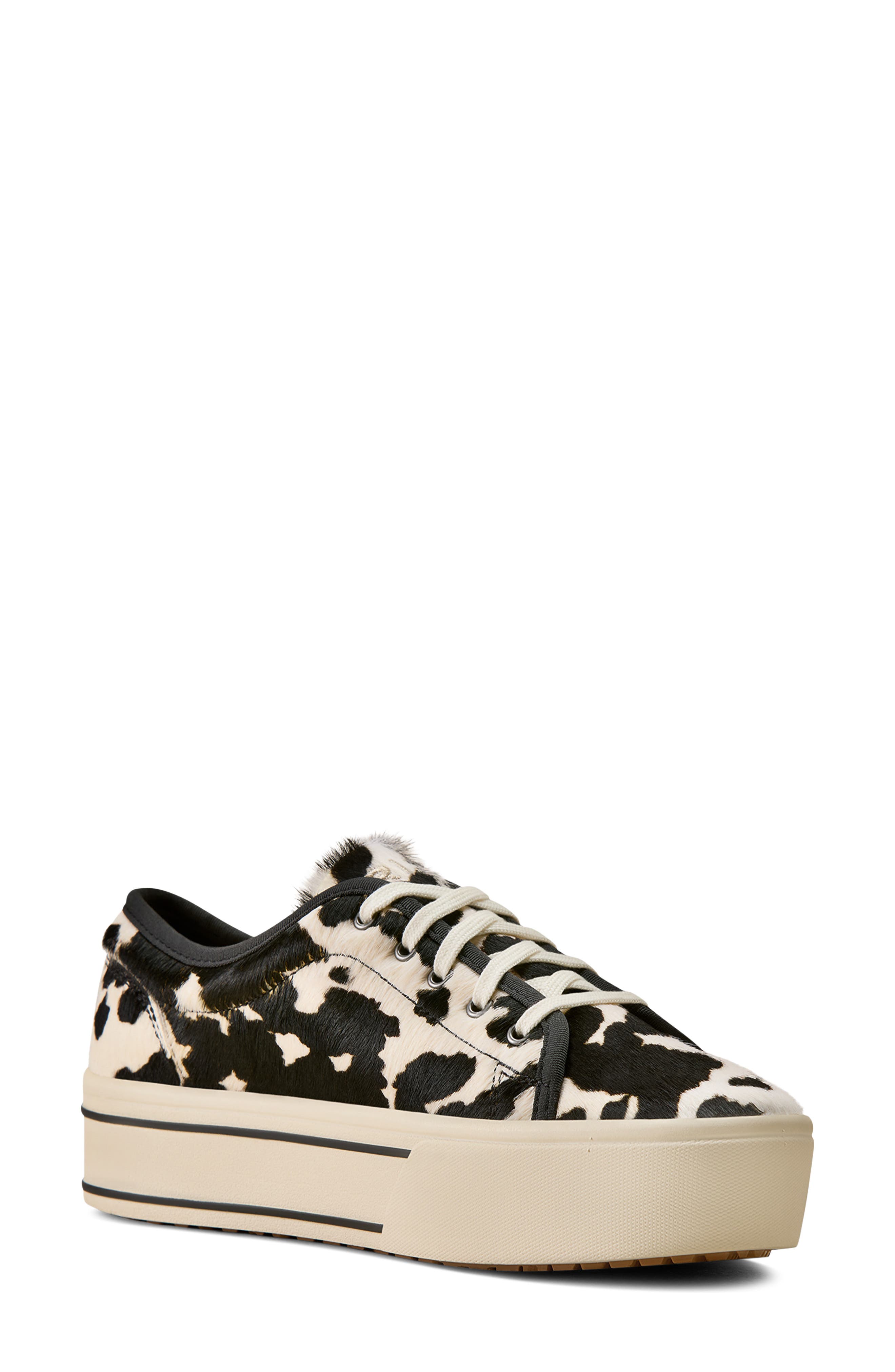 Skylar Croc Embossed Leather Sneaker, Main, color, BLACK/ WHITE HAIR ON