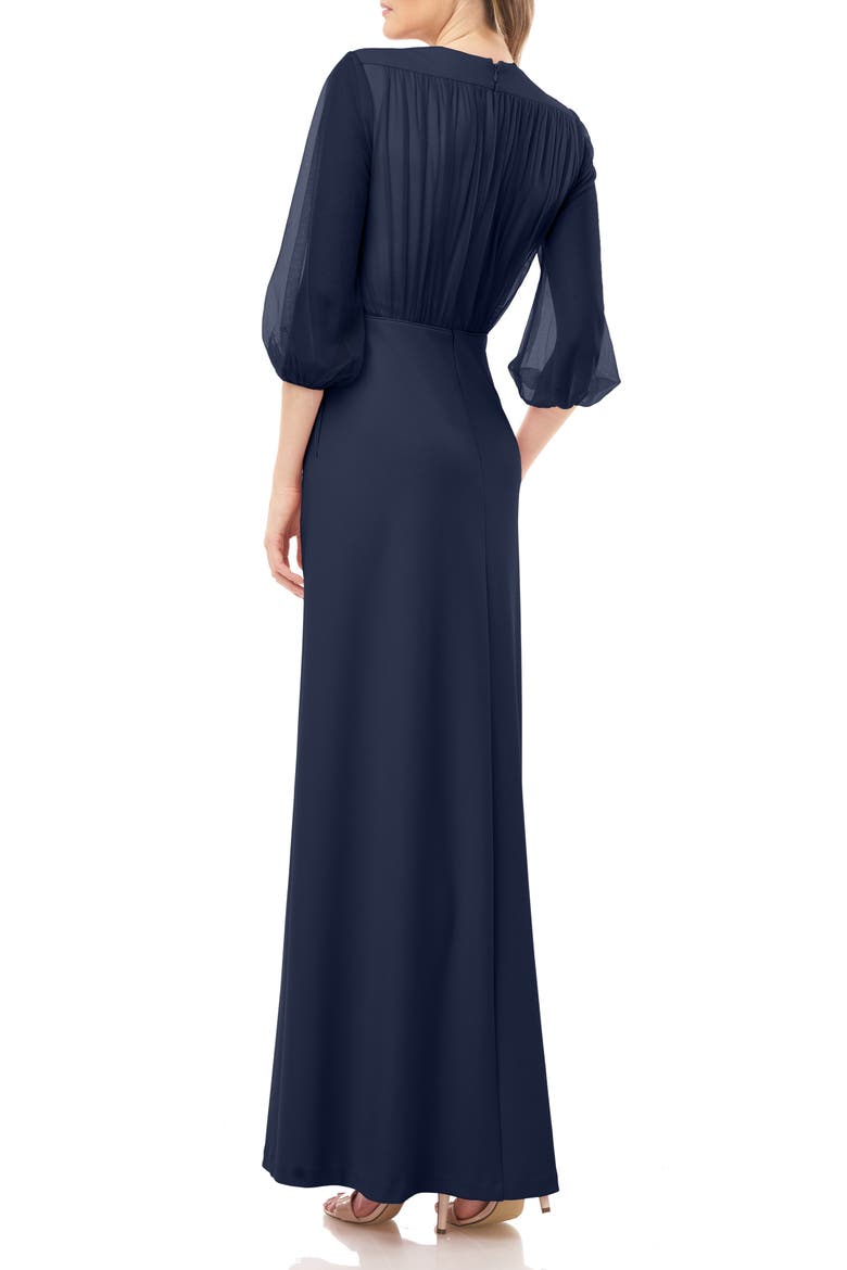 Crepe Gown with Chiffon Sleeves, Alternate, color, NAVY