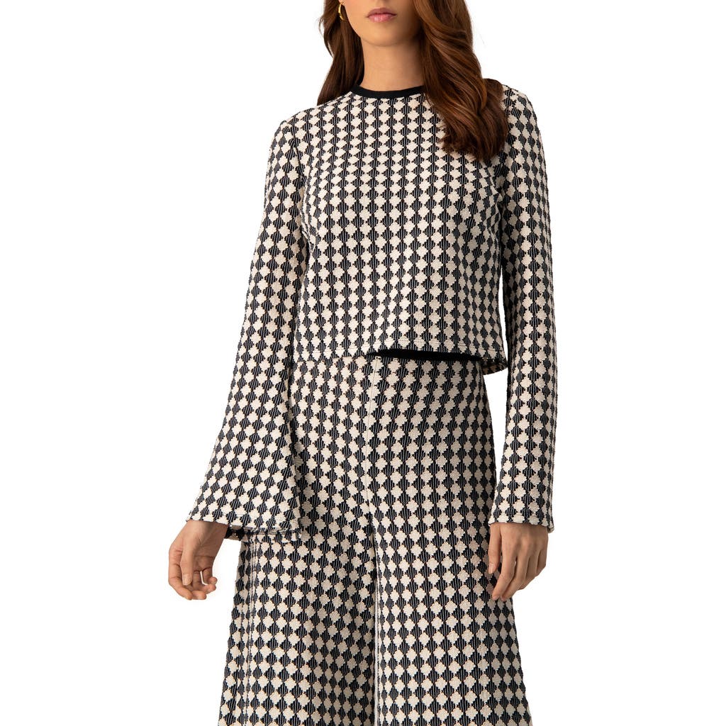 Ivonne Geometric Pattern Sheer Long Sleeve Top In Brown