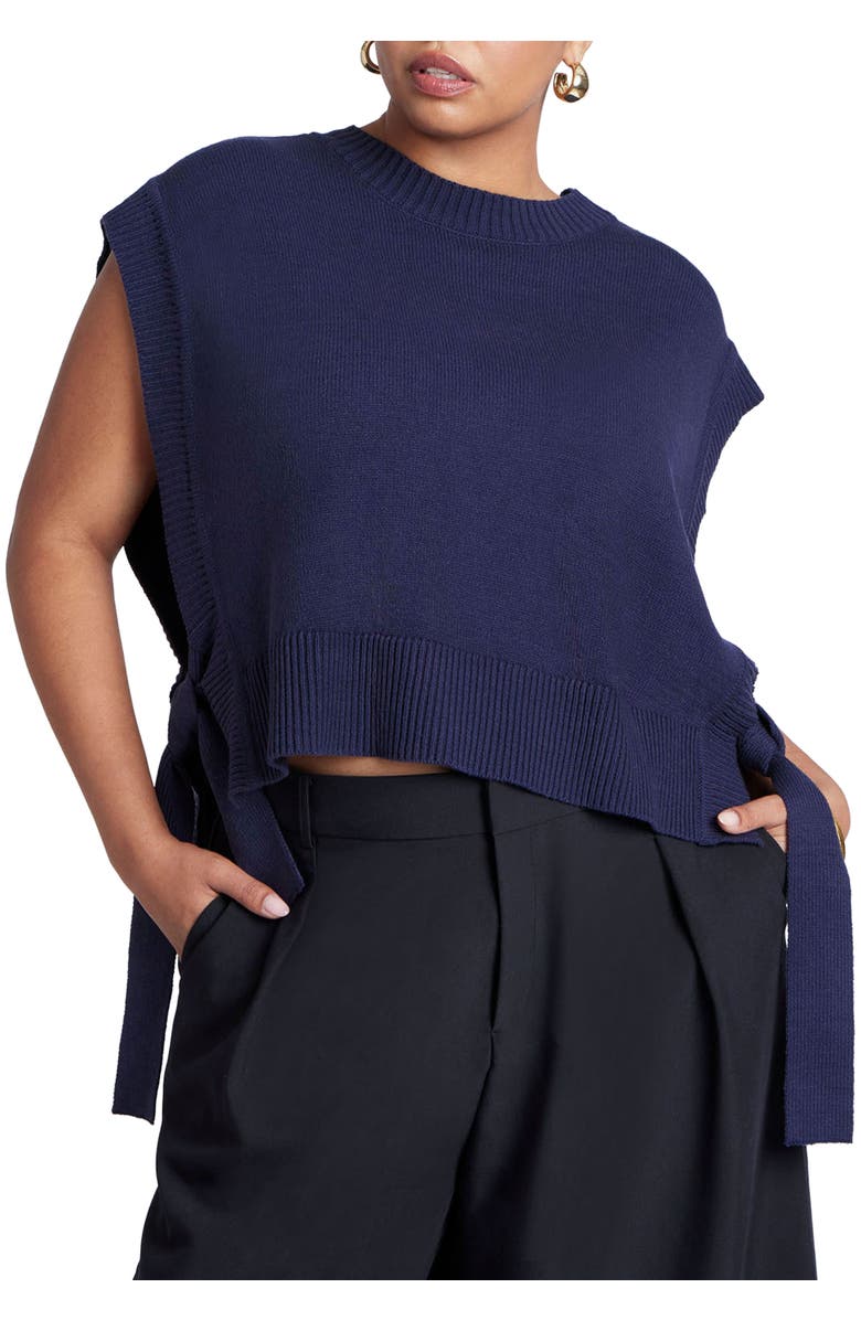 ELOQUII Overlay Sweater, Main, color, Rich Navy