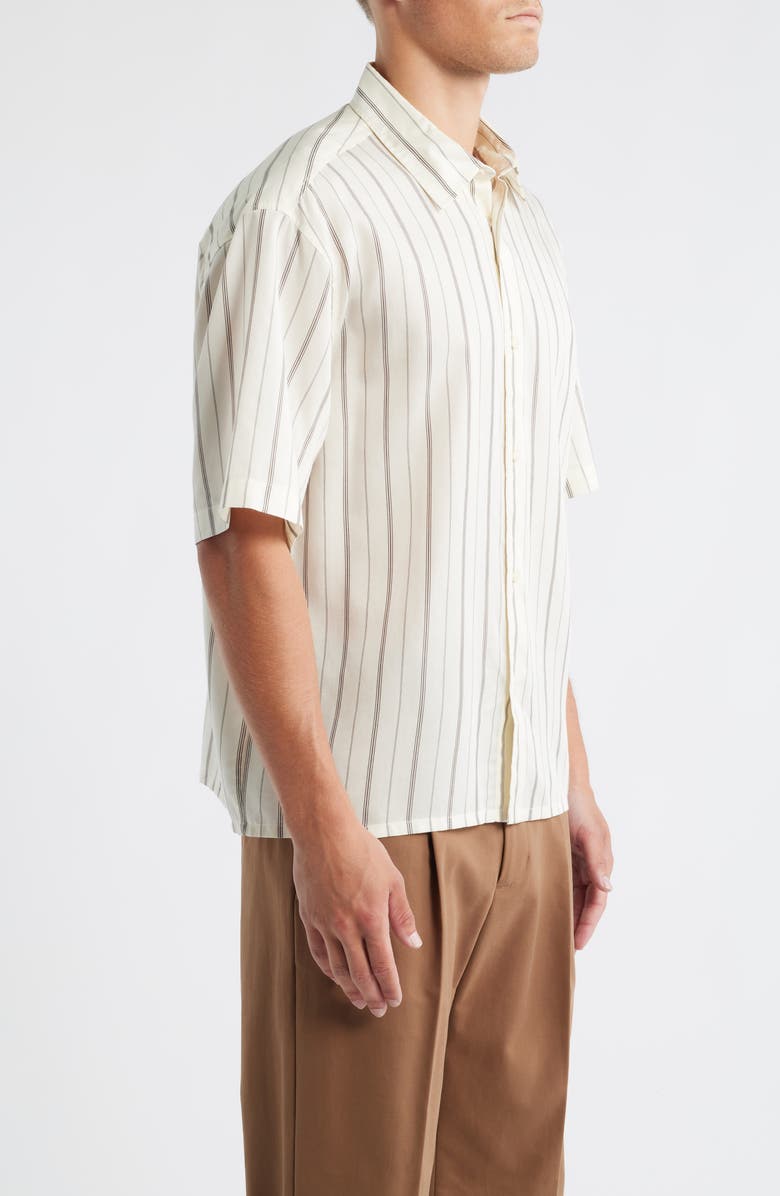 Open Edit Oversize Stripe Short Sleeve Button-Up Shirt, Alternate, color, Ivory Kiyoshi Stripe