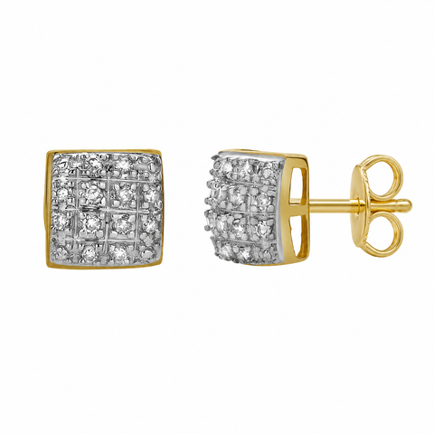 Echo 10K Yellow Gold Cluster Diamond Unisex Earrings - 0.15 Cts