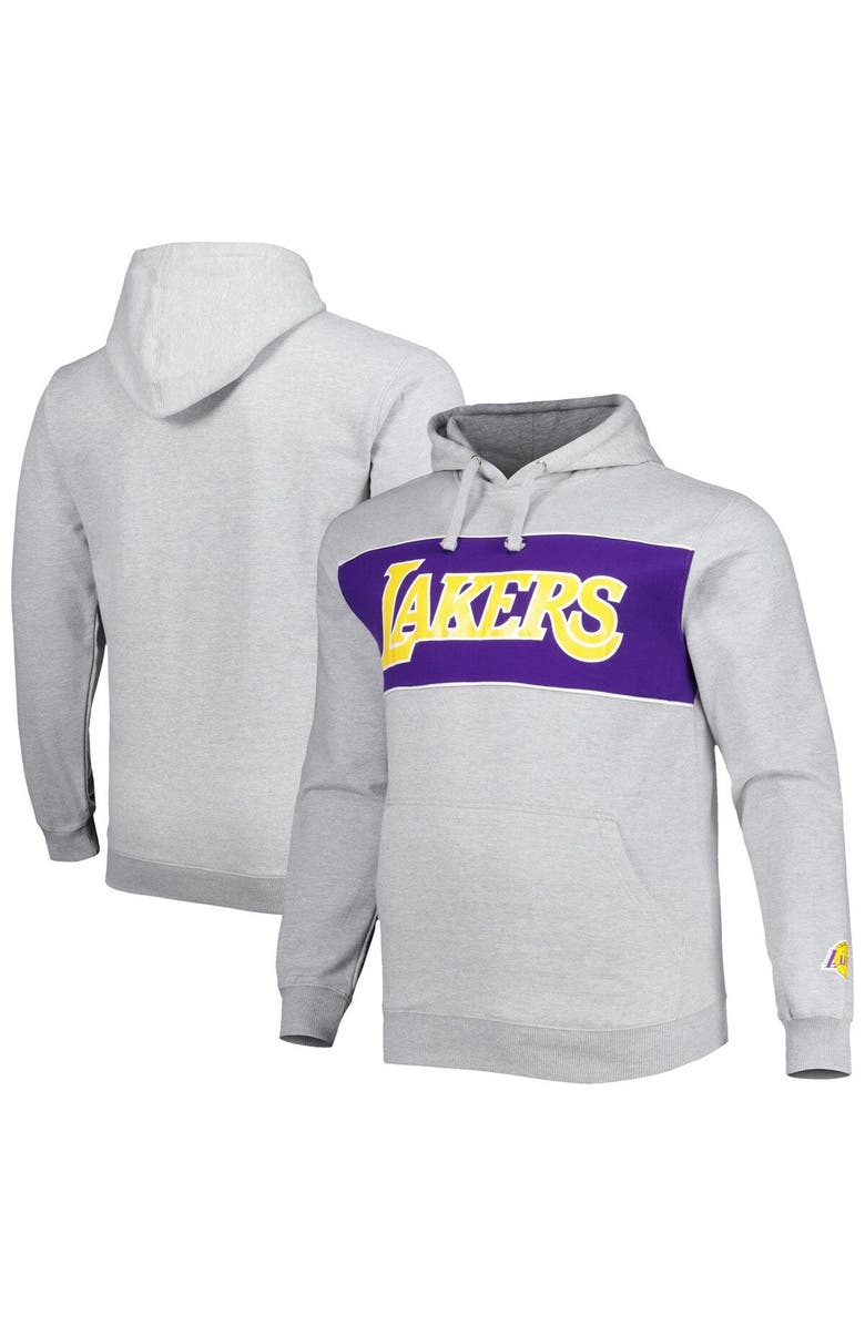 FANATICS Men's Fanatics Branded Heather Gray Los Angeles Lakers Big & Tall Wordmark Pullover Hoodie, Main, color, Heather Gray