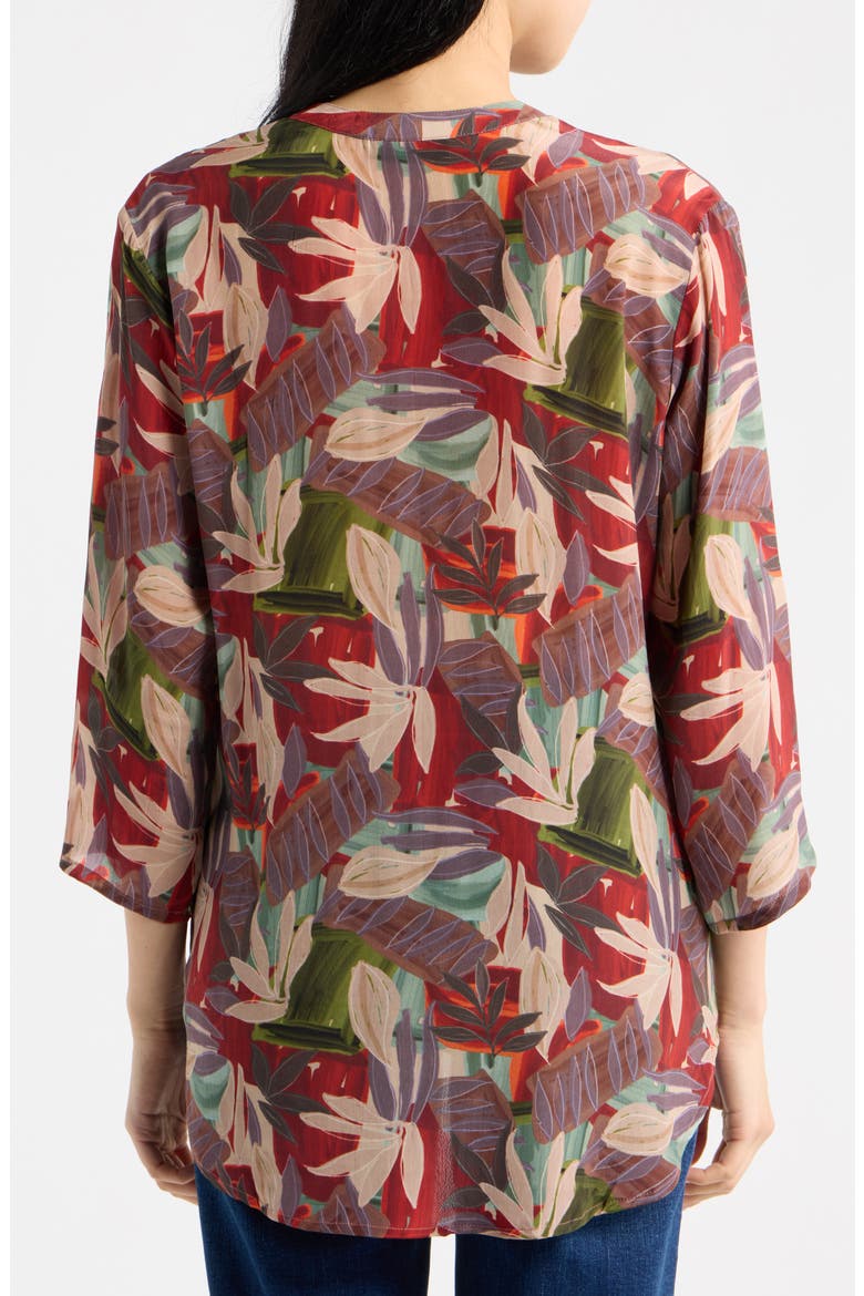 Mandarin Collar Button-Up Shirt, Alternate, color, CRIMSON/FOREST MUL