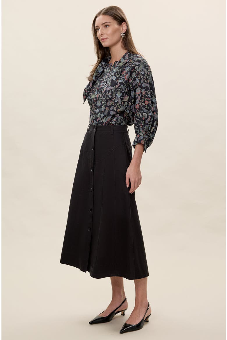 Aurelia Stretch Linen Top, Alternate, color, Navy Multi