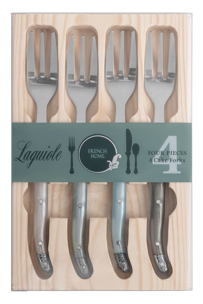 Set of 4 Faux Mother-of-Pearl Assorted Dessert Forks, Alternate, color, SILVER MULTI COLOR