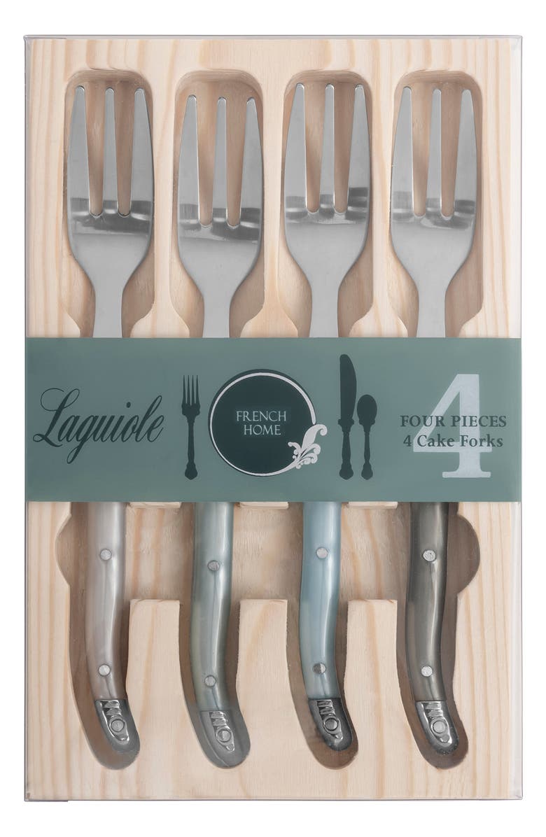 FRENCH HOME Set of 4 Faux Mother-of-Pearl Assorted Dessert Forks, Alternate, color, Silver Multi Color