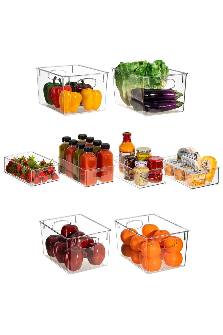 Set of 8 Clear Fridge Organizer Bins, Alternate, color, CLEAR
