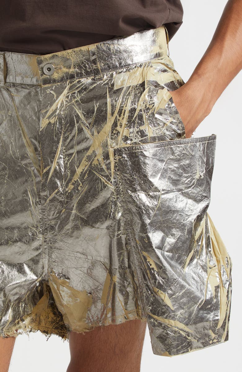 Rick Owens DRKSHDW Stefan Metallic Cargo Shorts, Alternate, color, Palladium