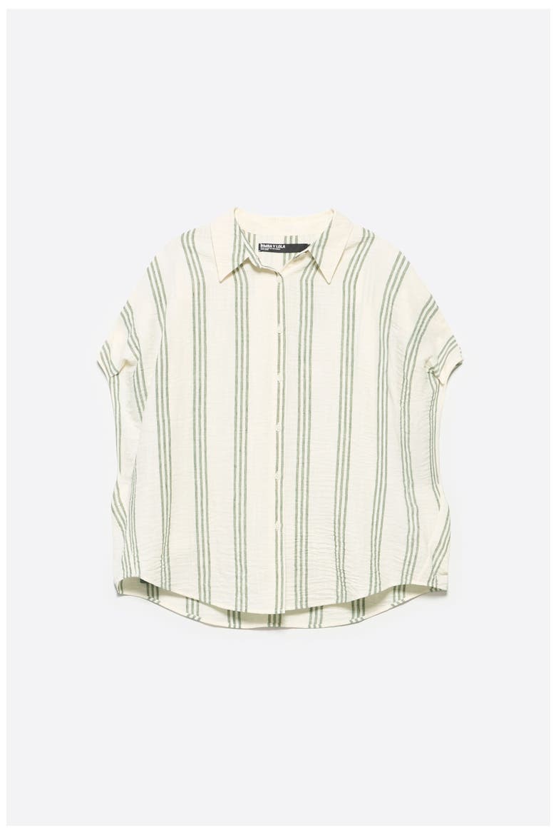 Striped Button-Up Shirt, Alternate, color, GREEN