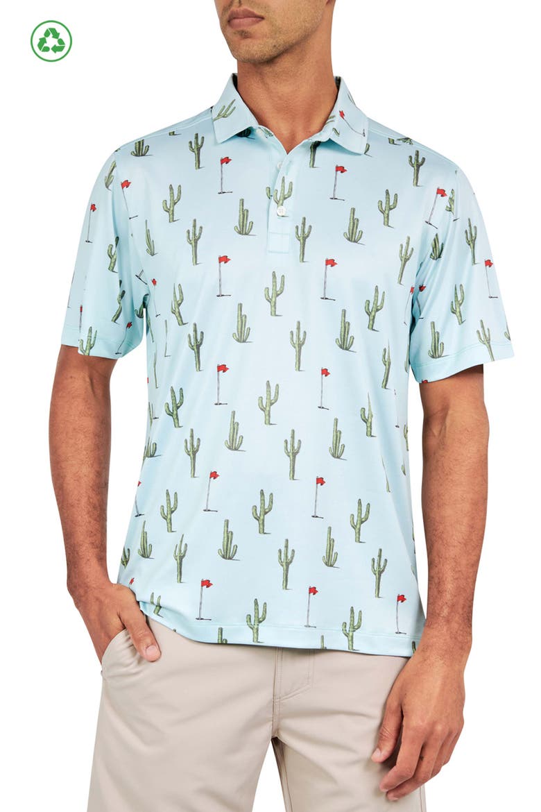 Regular Fit Cactus Print Recycled Performance Golf Polo, Main, color, AQUA