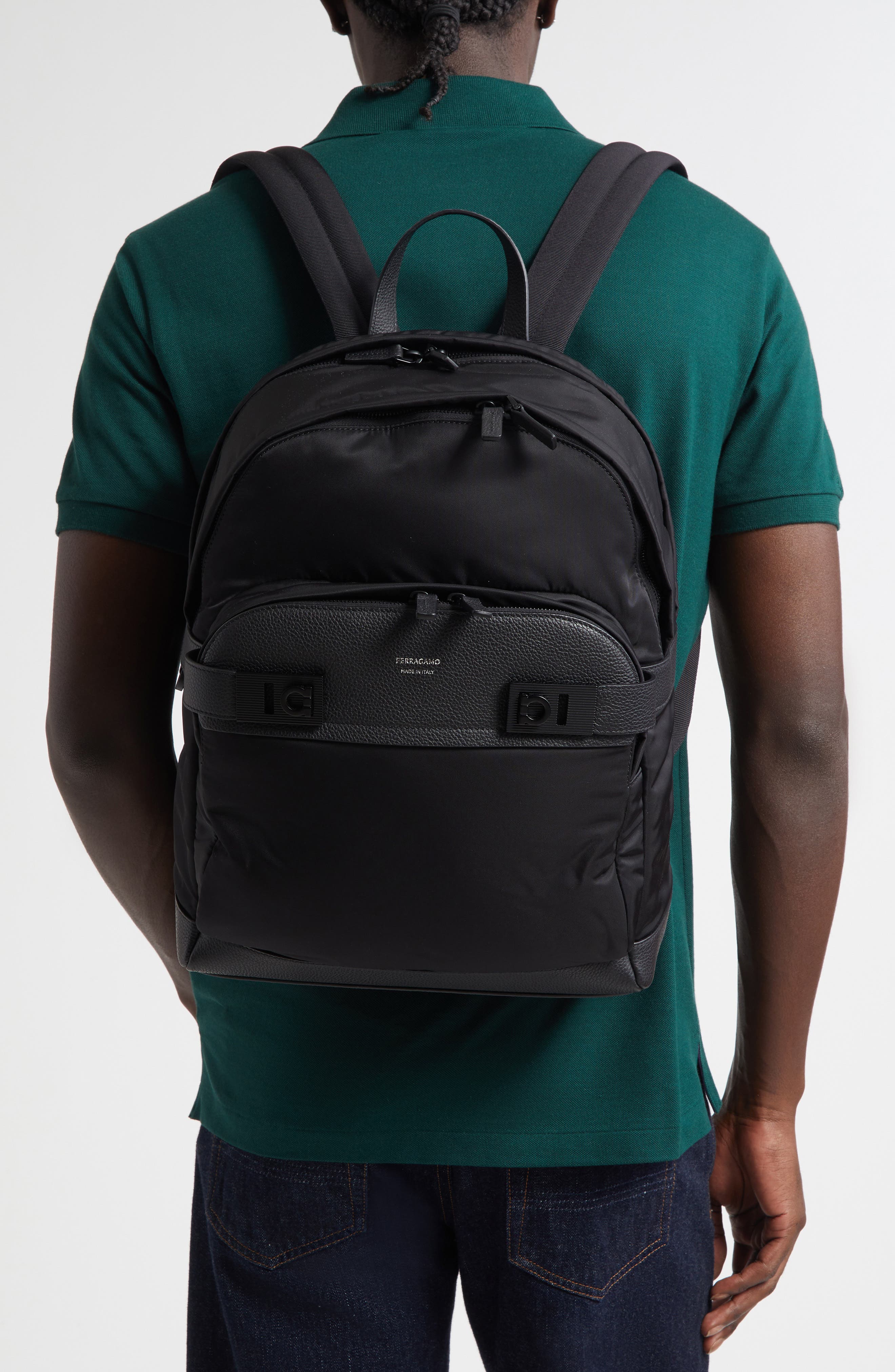 FERRAGAMO Twins Nylon Backpack, Alternate, color, Nero