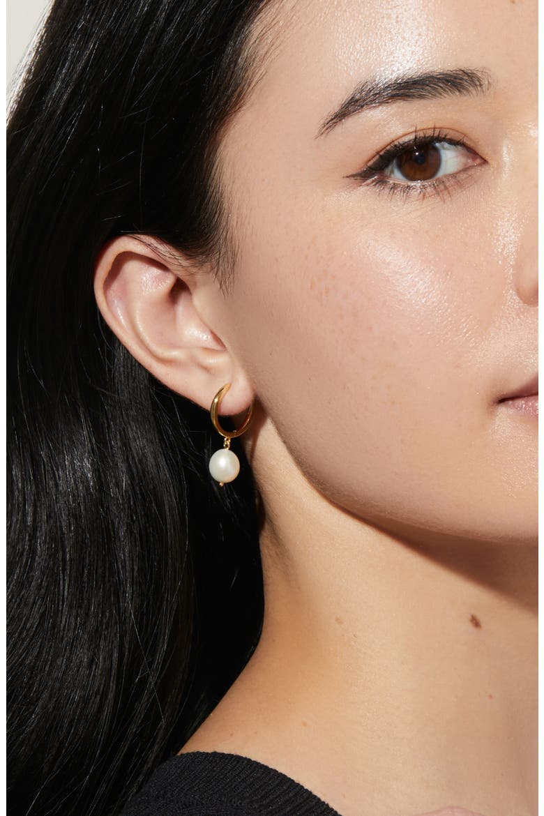 Medium Frida Freshwater Pearl Drop Hoop Earrings, Alternate, color, GOLD/WHITE
